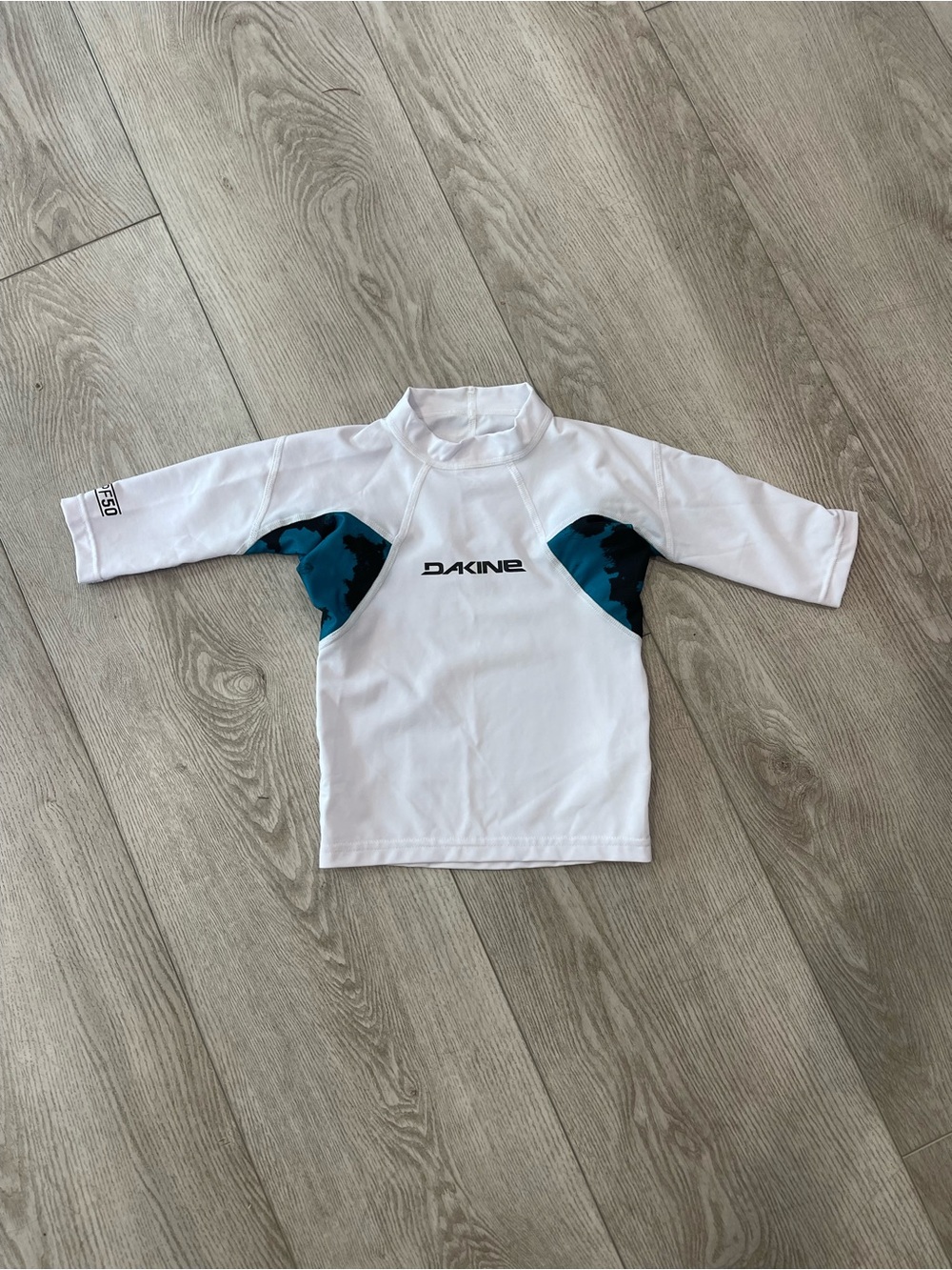 Dakine Kids White Rash Guard with Teal Accent Panels